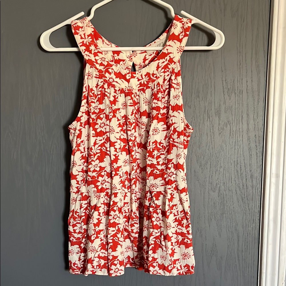 LOFT Red and White Floral Tank Top